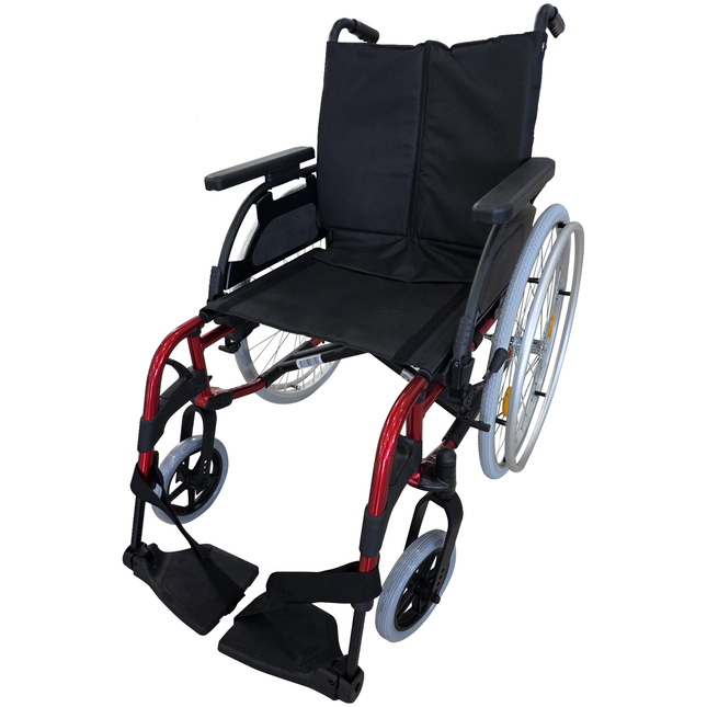 Silla de Ruedas de Aluminio de 43 Cm Rojo con Qr y Pierneras y Brazos Desmontables Mod. Basix 2