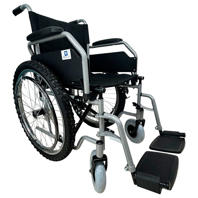 Silla de Ruedas con Llanta Delantera Solida Todo Terreno de Acero Esmaltada de 18 Pulg (45.72 Cm) Gris Pie y Bra Desmontables 120 Kg