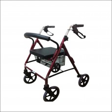 ANDADERA ROLLATOR DE LUJO DESARMABLE DE ALUMINIO ROJA 4 RUEDAS 8 PULG 120 KG