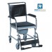 SILLA COMODO RUEDAS 5 PULG CROMADA TAPIZ NEGRO PIERNERAS DESM. BRAZOS ABATIBLES FRENOS 100 KG